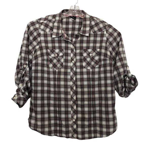 Torrid Size 2 Women Top/Blouse Long Sleeve with Tabs Button Down Plaid - Picture 1 of 7